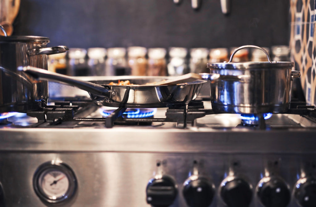 Pans on a gas stove