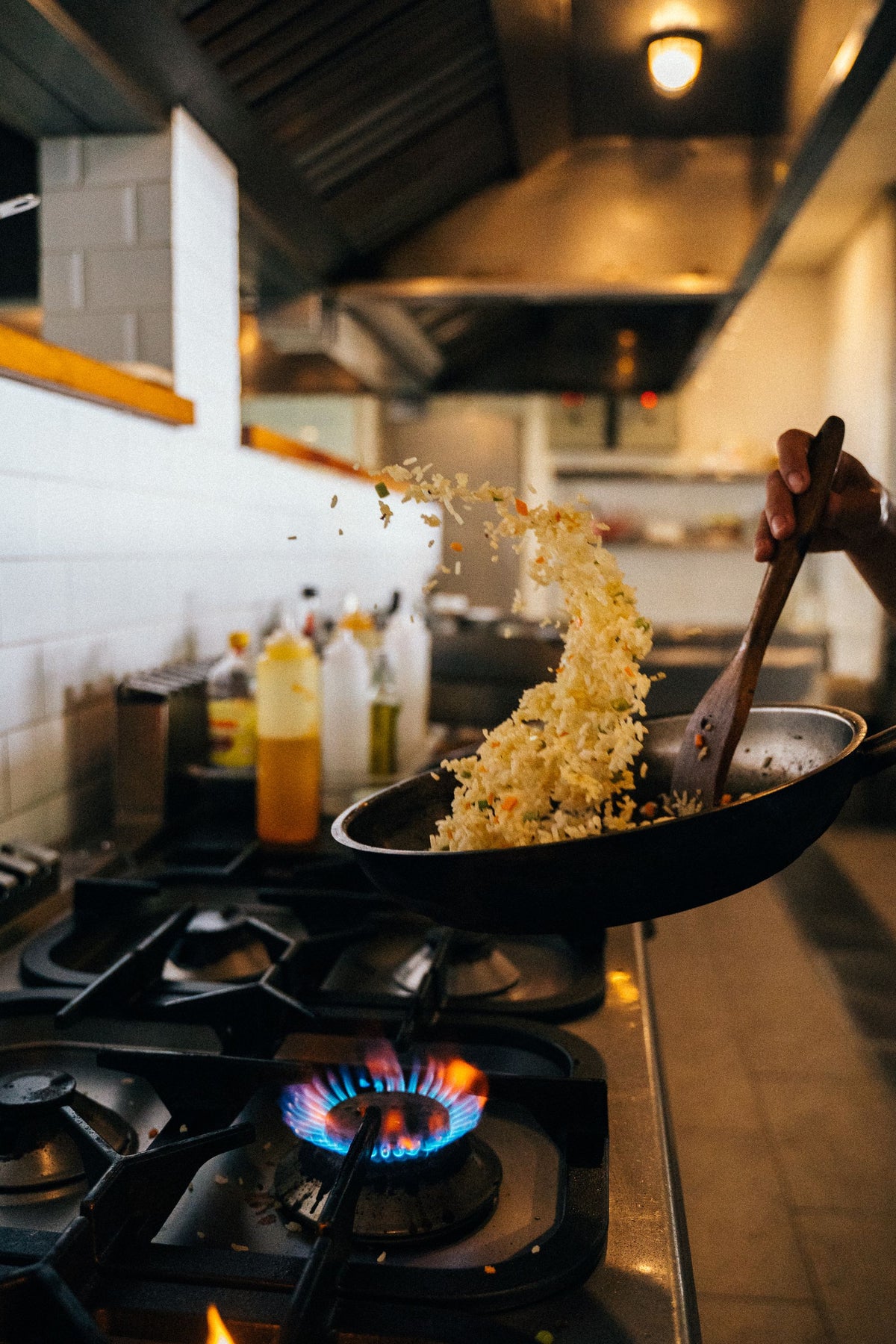Fried rice tossed in a hot wok